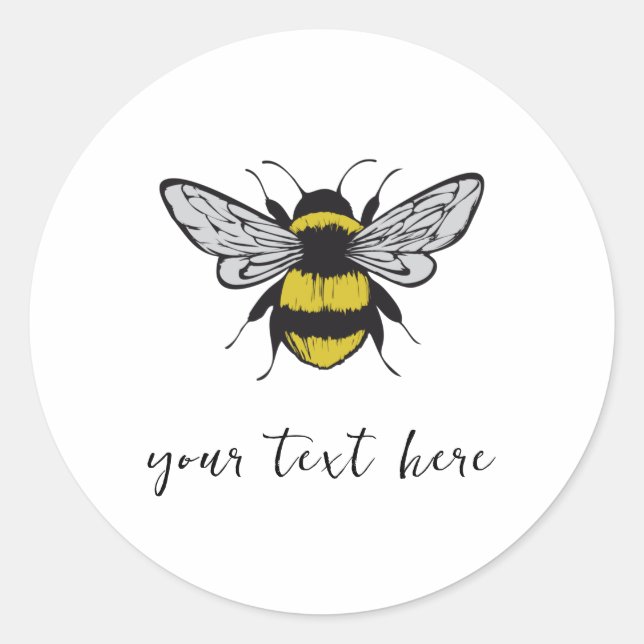 Bee Illustration – add your own text  Classic Round Sticker (Front)