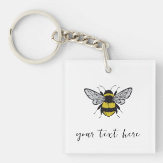 Bee Illustration – add your own text Key Ring