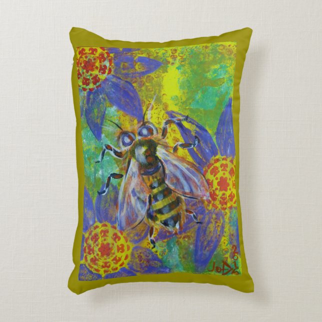 Bee image mixed media art accent pillow (Front(Vertical))