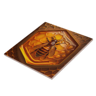 Bee in Beehive, Amber Colours Ceramic Tile