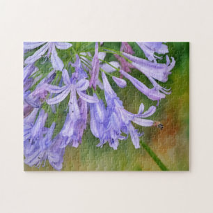 Bee in Flight to Purple Lily Flowers Art Puzzle