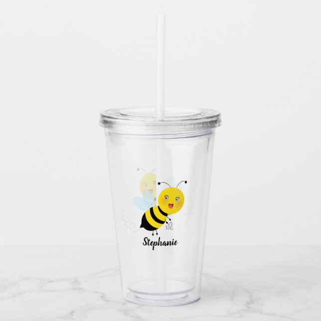 Bee in Tulip Garden Acrylic Tumbler (Front)
