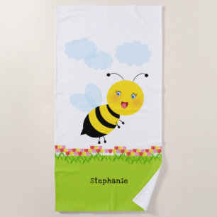 Bee in Tulip Garden Beach Towel
