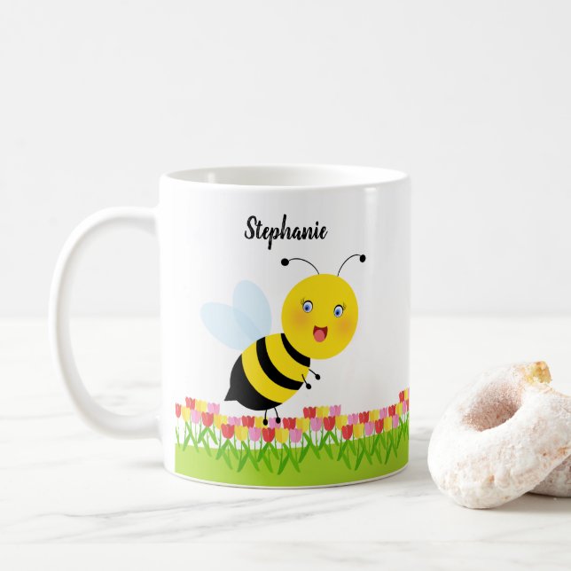 Bee in Tulip Garden Coffee Mug (With Donut)