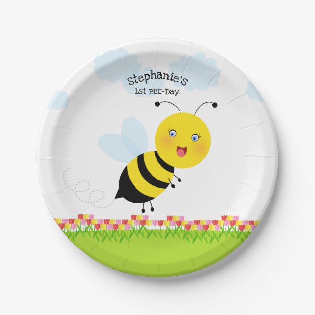 Bee in Tulip Garden Paper Plate (Front)