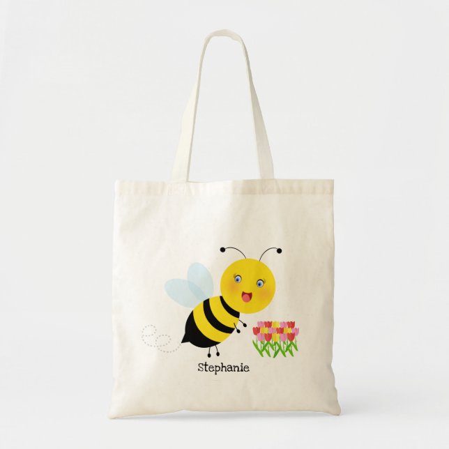 Bee in Tulip Garden Tote Bag (Front)