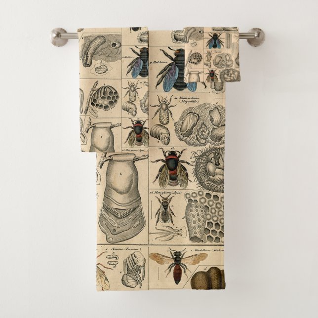 Bee Insect Bug Wasp Natural Nature Bees Painting Bath Towel Set (Insitu)
