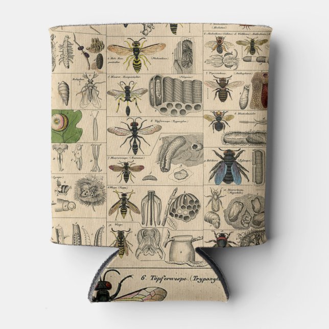 Bee Insect Bug Wasp Natural Nature Bees Painting Can Cooler (Front)