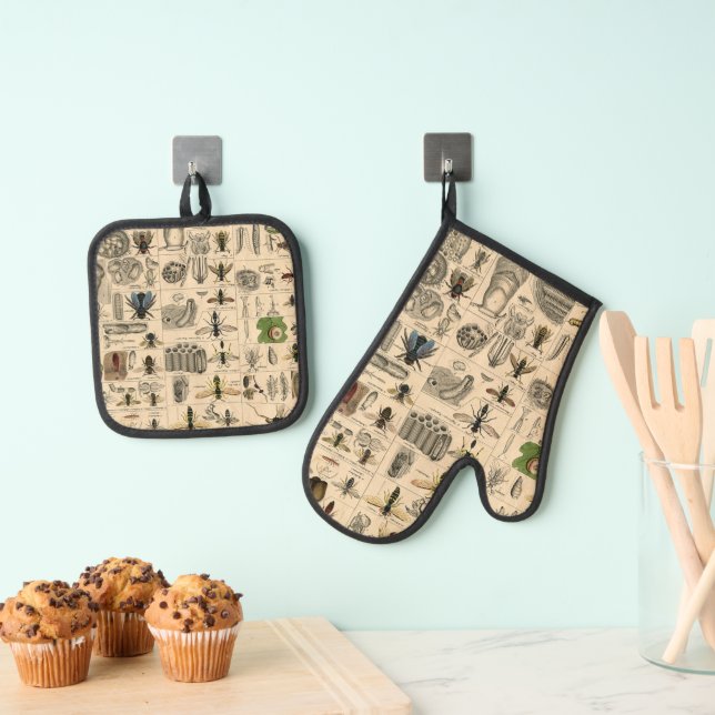 Bee Insect Bug Wasp Natural Nature Bees Painting Oven Mitt & Pot Holder Set (Insitu(Hanging))