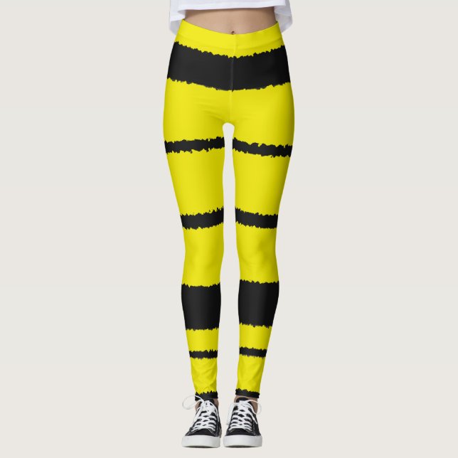 Bee Inspired Yellow and Black Stripes Leggings (Front)
