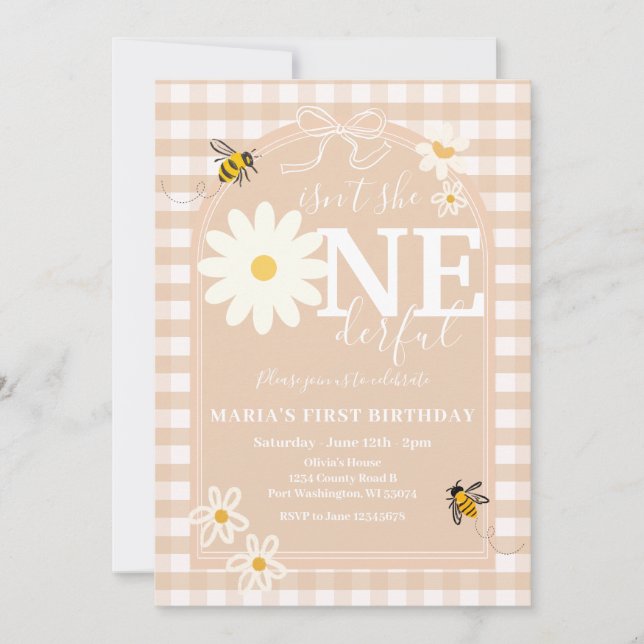 Bee Isn't she ONEderful Daisy First Birthday  Invitation (Front)