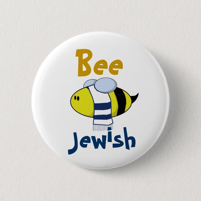 "Bee Jewish" 6 Cm Round Badge (Front)