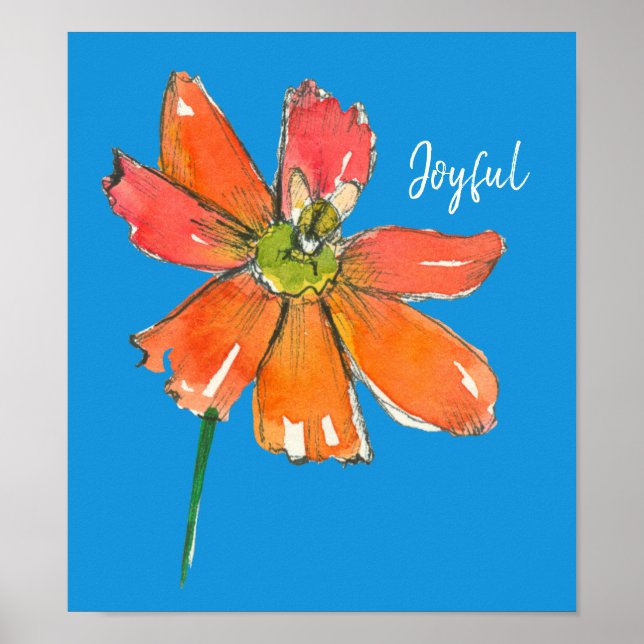 Bee Joyful Orange Daisy Flower Positive Words Poster (Front)