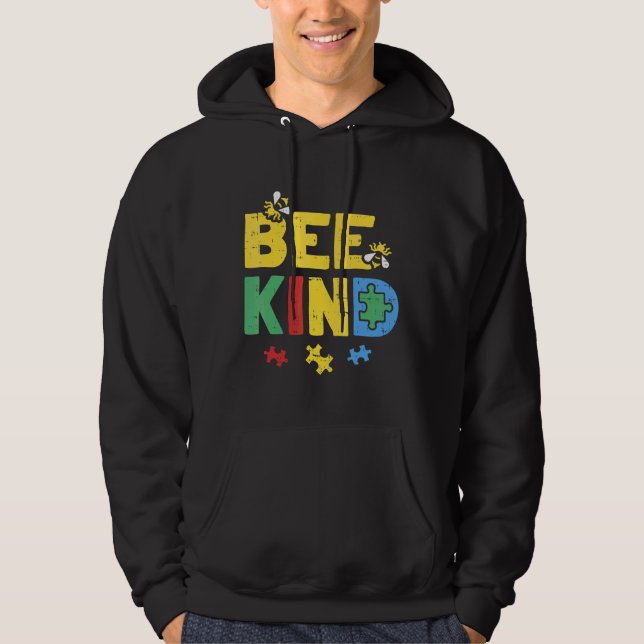 Bee Kind Autism Awareness Puzzle Autistic Hoodie (Front)