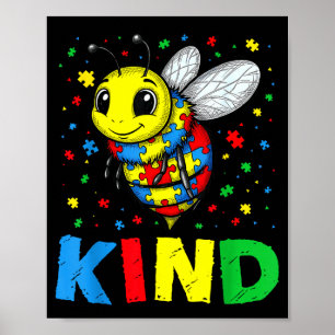 Bee kind autism awareness puzzle graphic men women poster