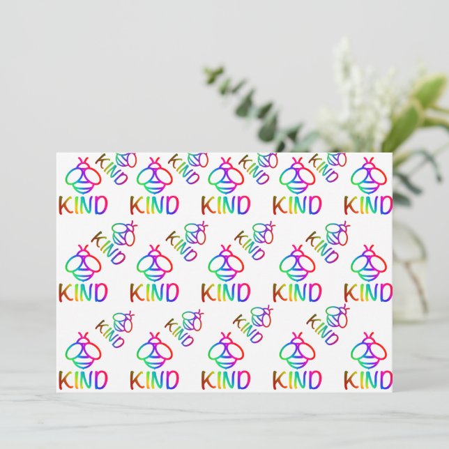 Bee kind, be kind, colourful honey bee design  invitation (Standing Front)