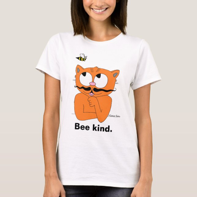Bee kind (Be Kind) Inspirational Cartoon Cat T-Shirt (Front)