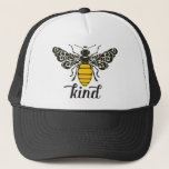 Bee Kind | Be Kind | Ornate Bee Trucker Hat<br><div class="desc">This hat design features an ornate bee on the front with the work "kind" written below in a script font. The bee design is black and yellow on a bright white backdround.</div>