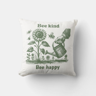 Bee Kind Bee Bee  Happy Vintage Sunflower  Cushion