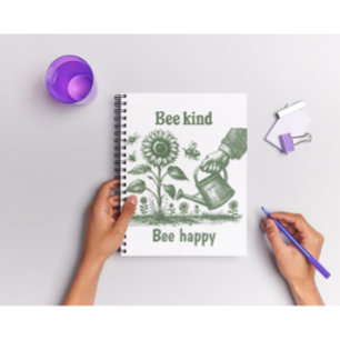 Bee Kind Bee Happy  Sunflowe Woodcut Garden Notebook