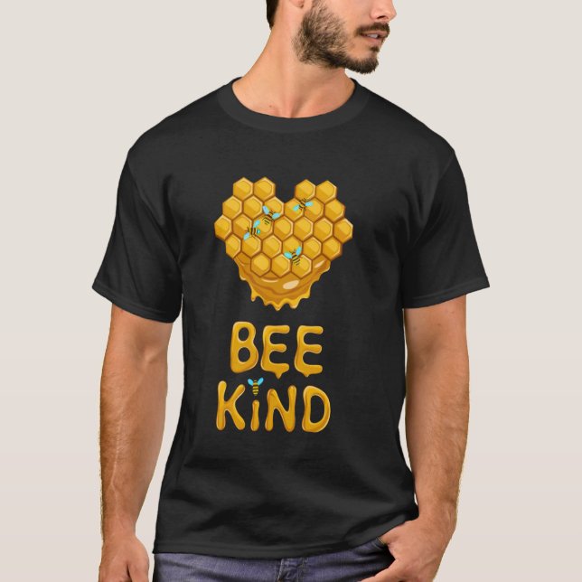 Bee Kind Beekeeping Beekeeper Heart Honeycomb Kind T-Shirt (Front)