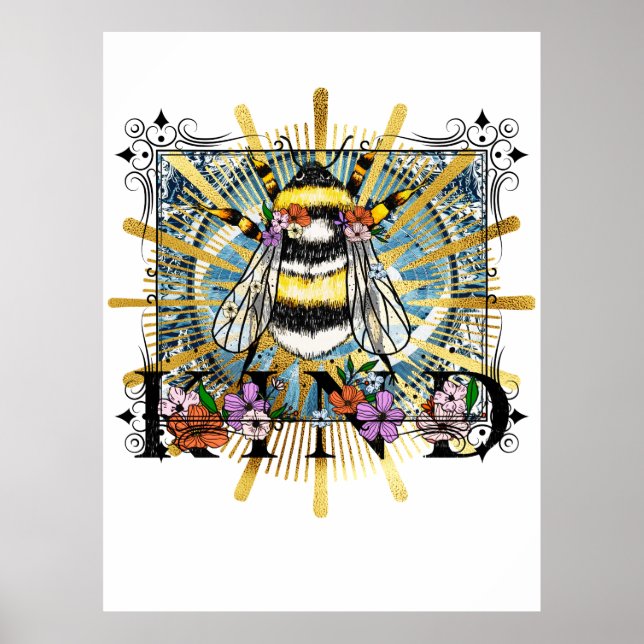 Bee Kind - Bees Astrology and Flowers Poster (Front)