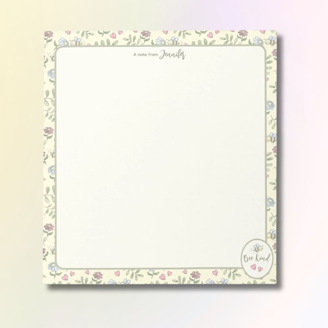 Bee Kind Bumblebee Personalised Notepad (Bee Kind Notepad - Add Your Name- Great Teacher Gift)