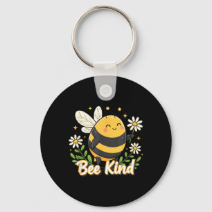 Bee Kind Cute Bee Cartoon Floral Eco Awareness Key Ring