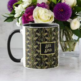 Bee Kind Elegant Gold and Black Bee Pattern Mug