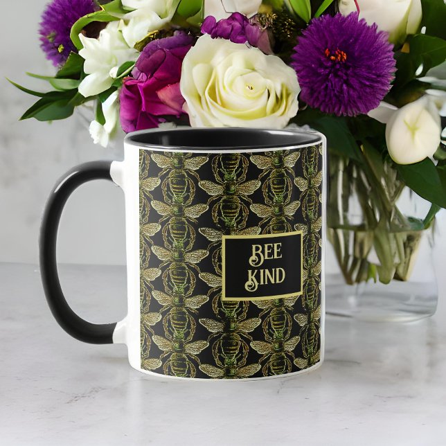 Bee Kind Elegant Gold and Black Bee Pattern Mug (Creator Uploaded)