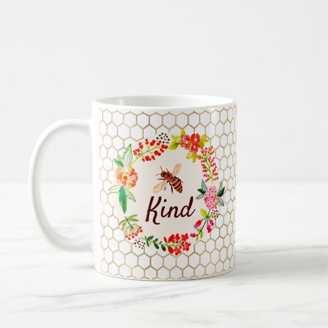 Bee kind floral  coffee mug (Left)