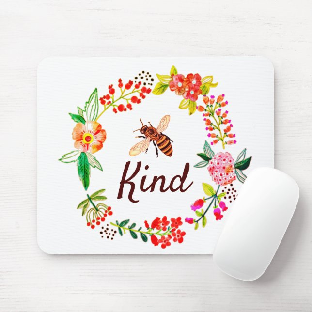 Bee kind floral  mouse mat (With Mouse)