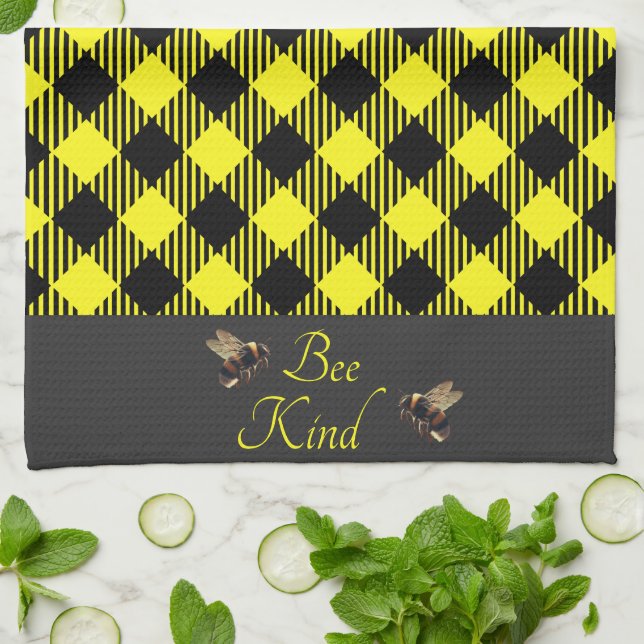 "Bee Kind"  Gingham Tea Towel (Folded)
