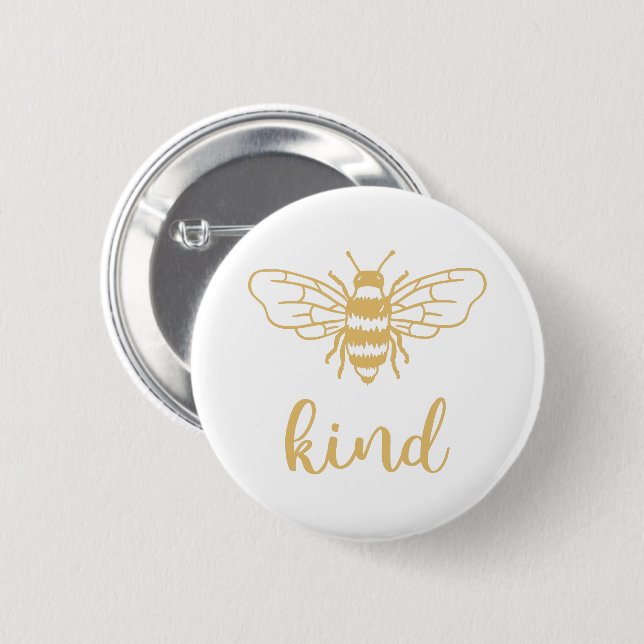 Bee Kind Gold 6 Cm Round Badge (Front & Back)