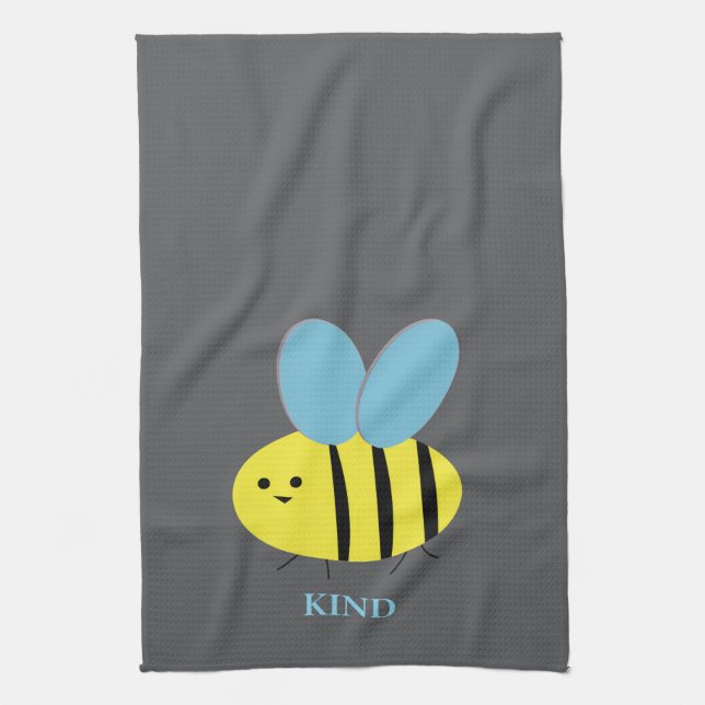 Bee Kind Grey Blue Tea Towel (Vertical)