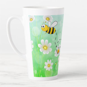 Bee Kind Honey floral green insect cartoon text Latte Mug