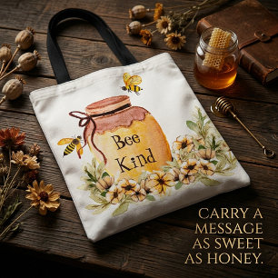 Bee kind honey pot tote bag