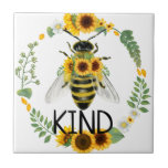 Bee Kind Painted Sunflowers Kindness Ceramic Tile<br><div class="desc">Bee kind ceramic tile with painted bee and sunflowers to encourage and promote kindness.</div>