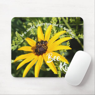 Bee Kind Photograph Yellow Motivational Mouse Mat