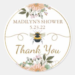Bee Kind Pink Floral Bridal Shower Thank You Classic Round Sticker