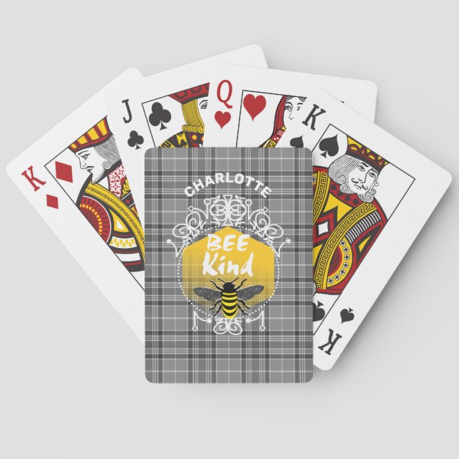 Bee Kind Pun Quote Cute Girly Personalised Playing Cards (Back)