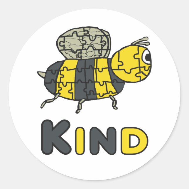 Bee Kind Puzzle Classic Round Sticker (Front)
