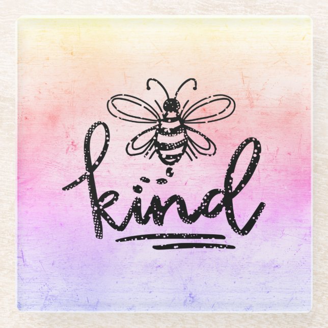 Bee Kind Rainbow Ombre Glass Coaster (Front)