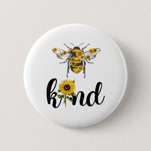 Bee Kind Sunflower 6 Cm Round Badge
