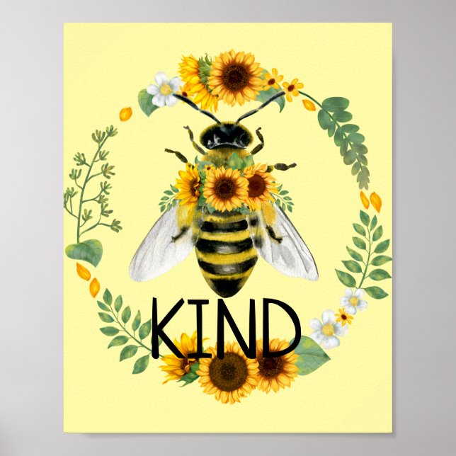 Bee Kind Sunflowers Kindness Yellow Class Poster (Front)