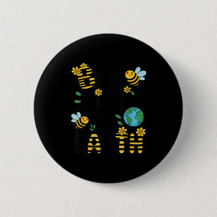 Bee kind to earth - cute bees flowers planet kids 6 cm round badge