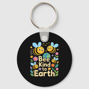 Bee kind to earth - cute bees flowers planet kids key ring