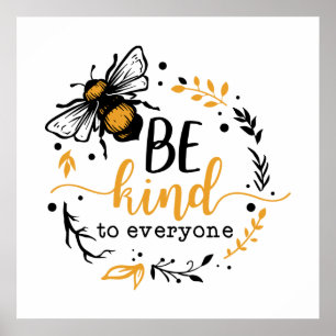 bee kind word art  poster