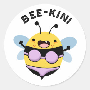 Bee-kini Funny Bee Puns Classic Round Sticker