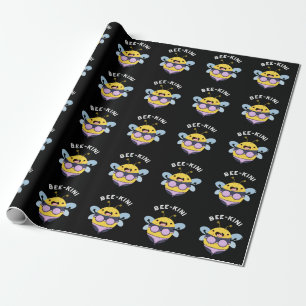 Bee-kini Funny Bee Puns Dark BG Wrapping Paper